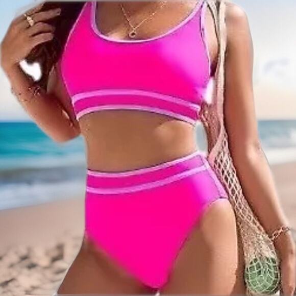 BMJL Swimsuit Women XL Pink Colorblock Sporty Tank 2 Piece Bikini Tummy Control - Picture 2 of 6